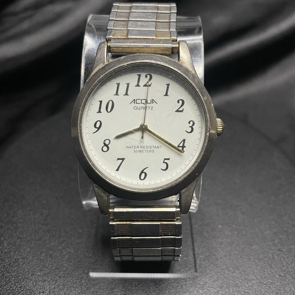 Vintage Acqua 35mm Quartz Watch White Dial Water Resistant Silver Bracelet